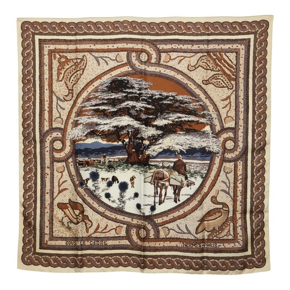 HERMES Authentic Cream Silk Scarf - Picture 1 of 8